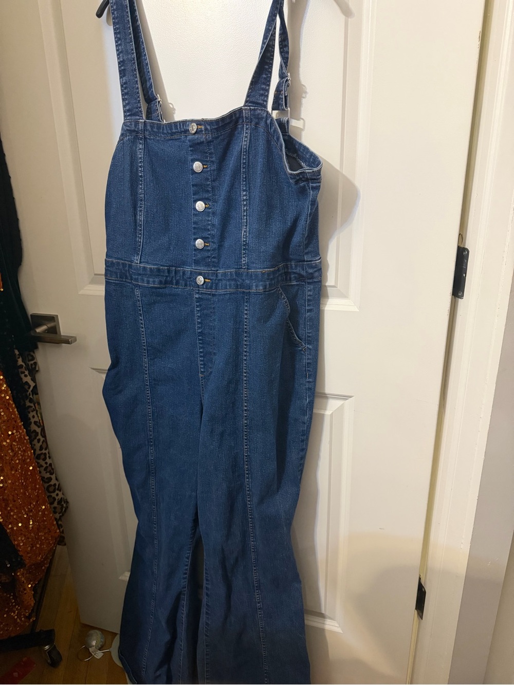 Button-Front Denim Flare Jumpsuit Ava and Viv 18